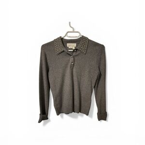 Studded Collar Gray Sweater